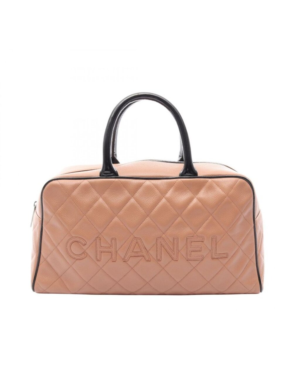 Chanel Tote Quilted Bowling Bag Brown Beige Black Caviar Leather